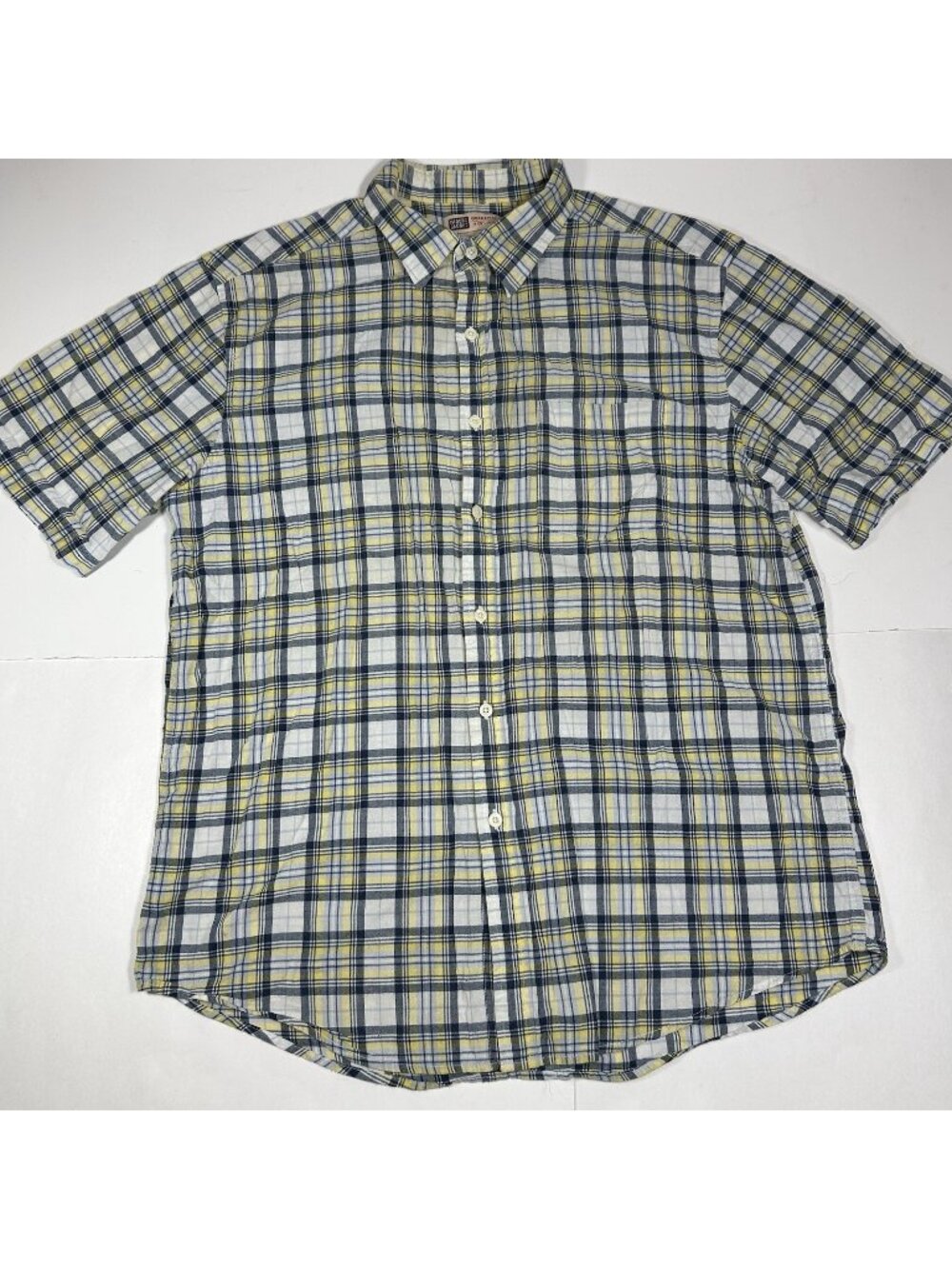Faded Glory Plaid Lightweight Button-Down Short Sleeve 100% Cotton Shirt Sz L